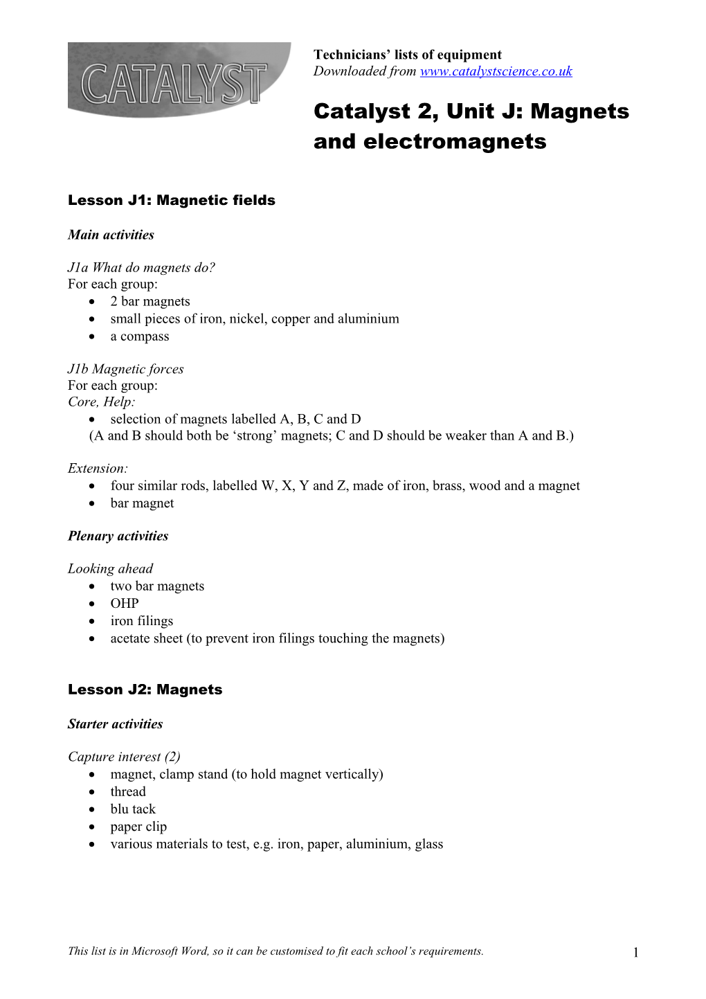 Unit J: Magnets and Electromagnets