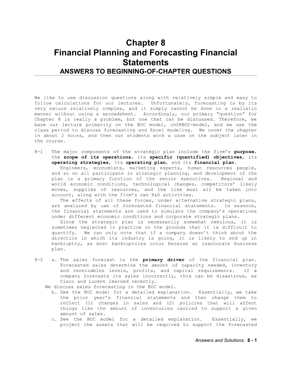 Financial Planning, Instructor's Manual