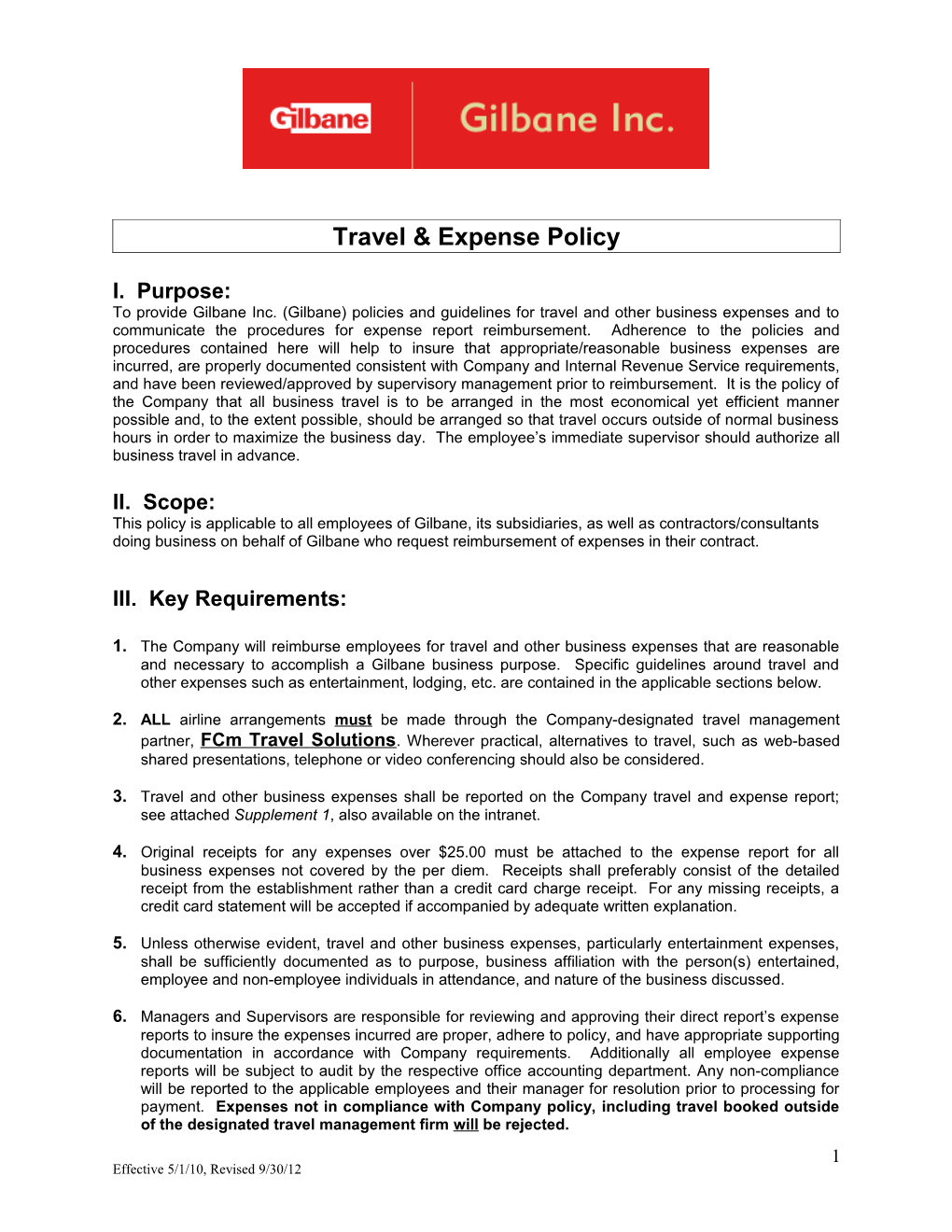 Gilbane Travel Policy Eff 5 1 2010 Rev 4 20 12