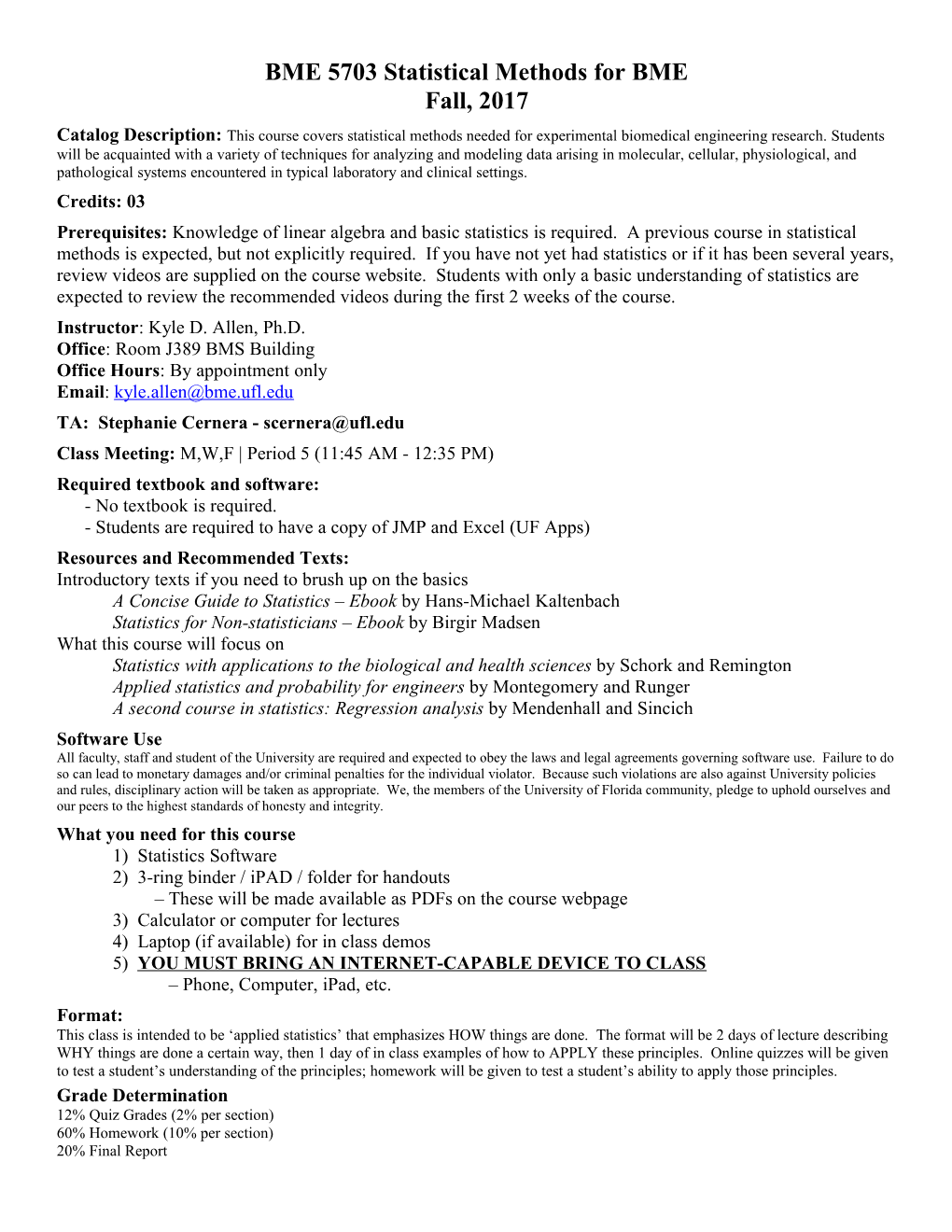 BME 5703 Statistical Methods for BME