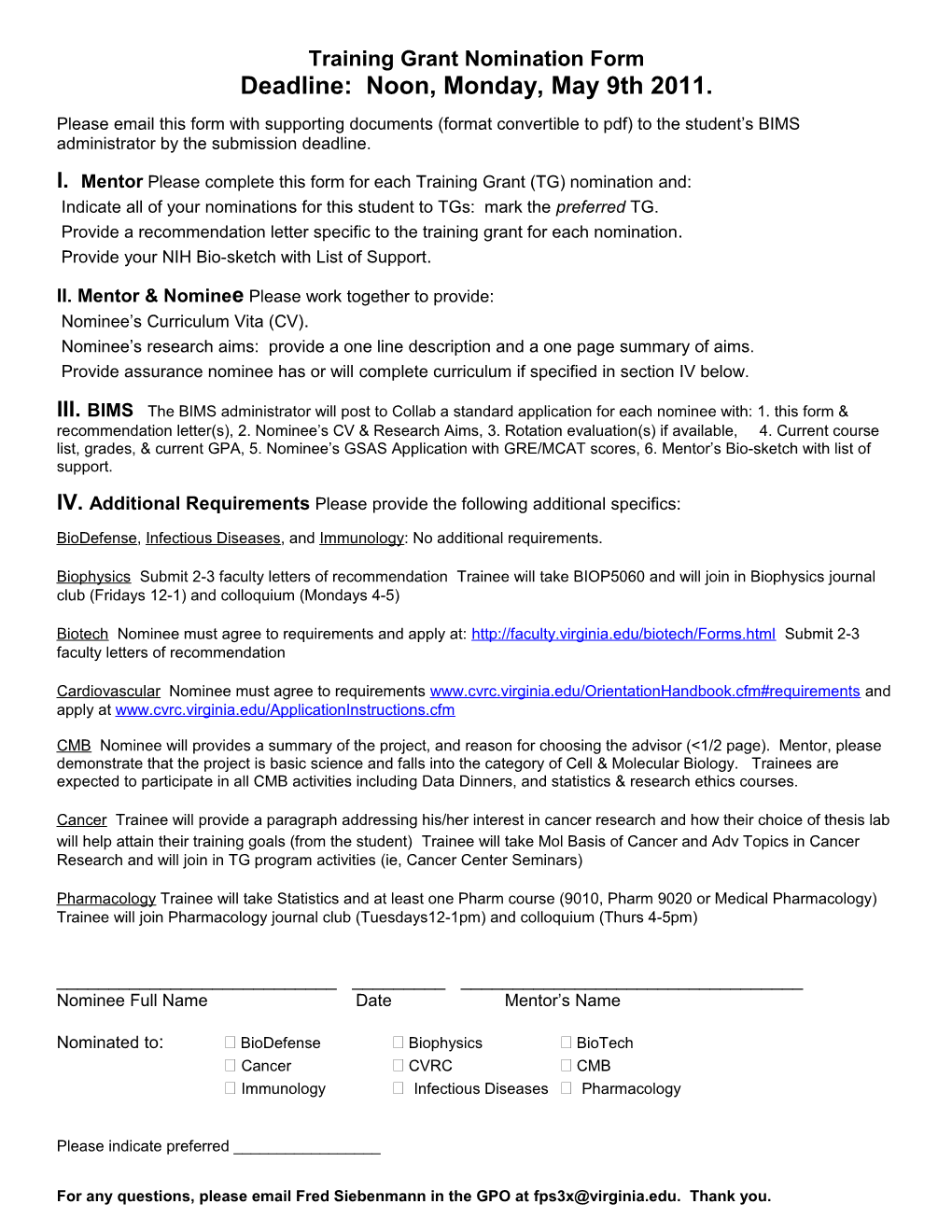 Training Grant Nomination Form