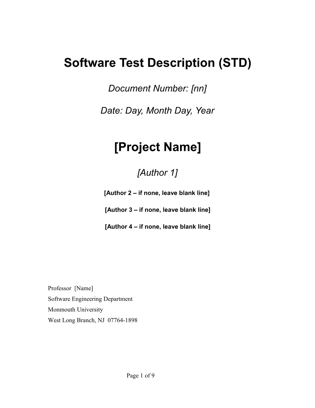 Software Test Description (STD)