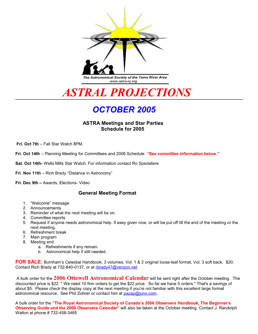 ASTRA Meetings and Star Parties