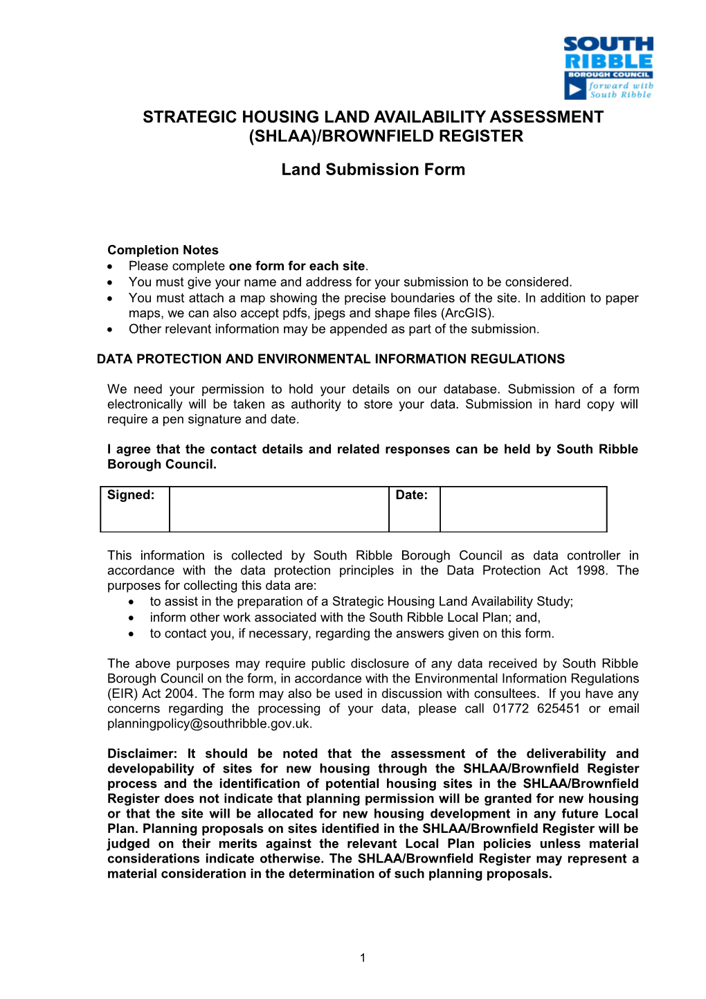 Strategic Housing Land Availability Assessment (Shlaa)/Brownfield Register