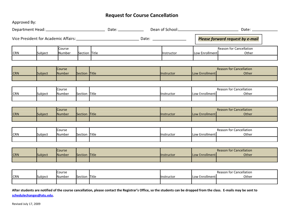 Request for Course Cancellation