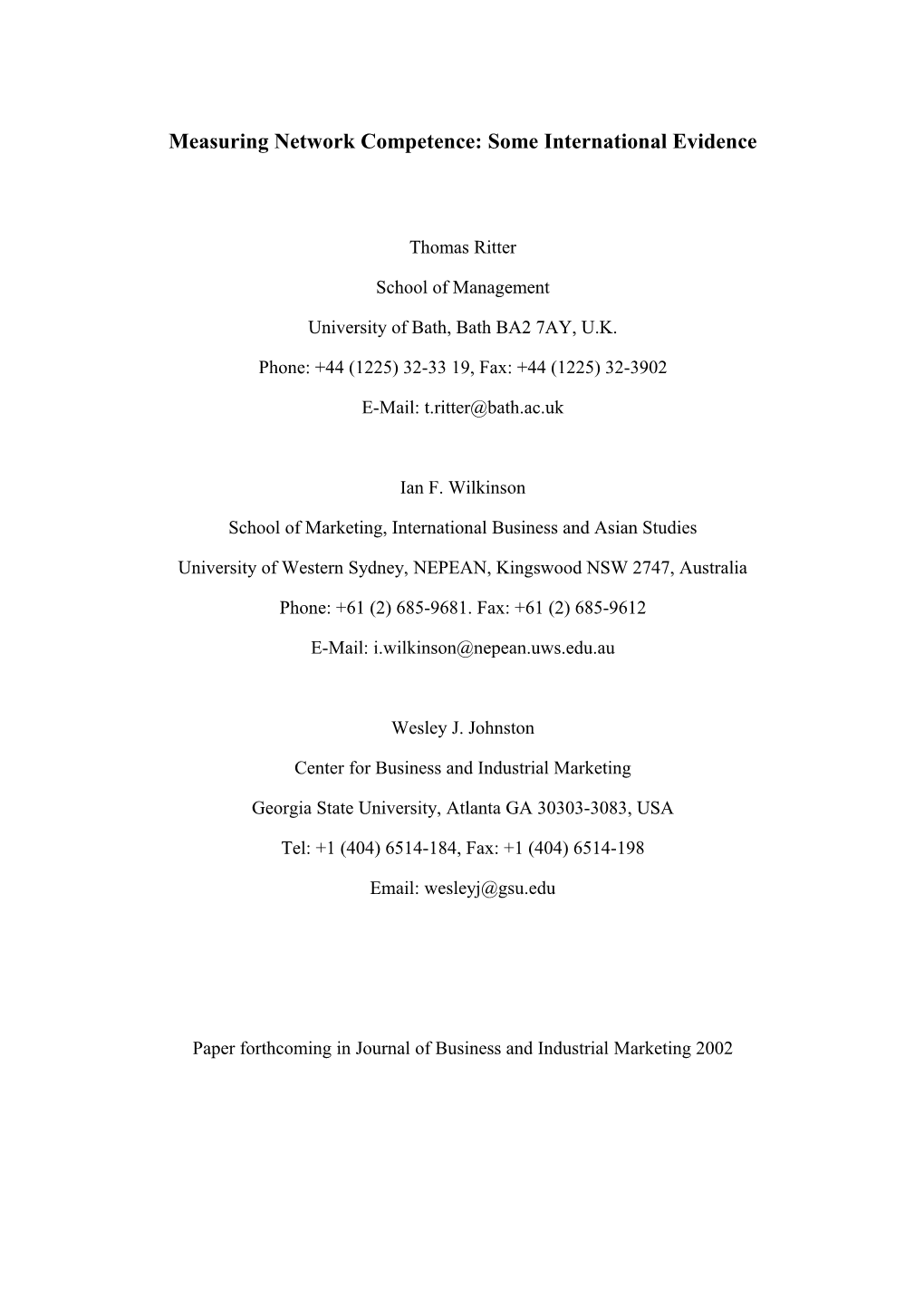 Measuring Network Competence: Some International Evidence