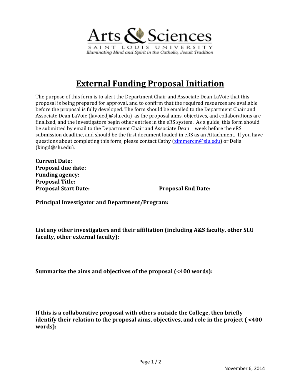 External Funding Proposal Initiation