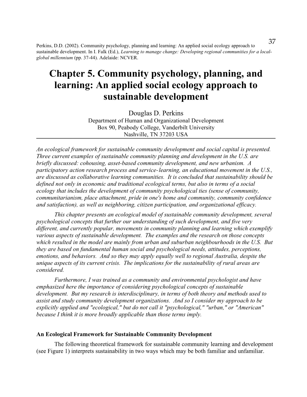 Chapter 5. Community Psychology, Planning, and Learning: an Applied Social Ecology Approach