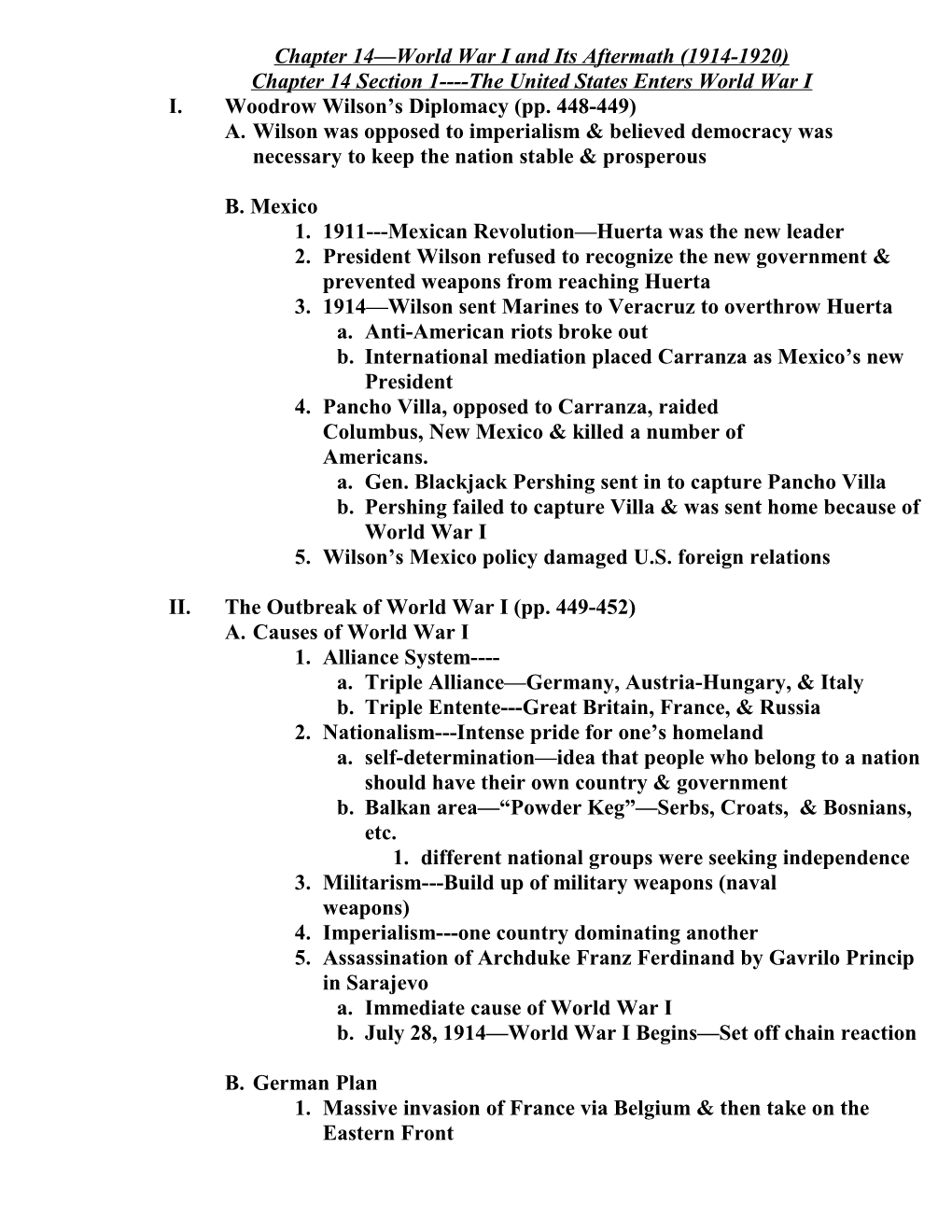 Chapter 14 World War I and Its Aftermath (1914-1920)