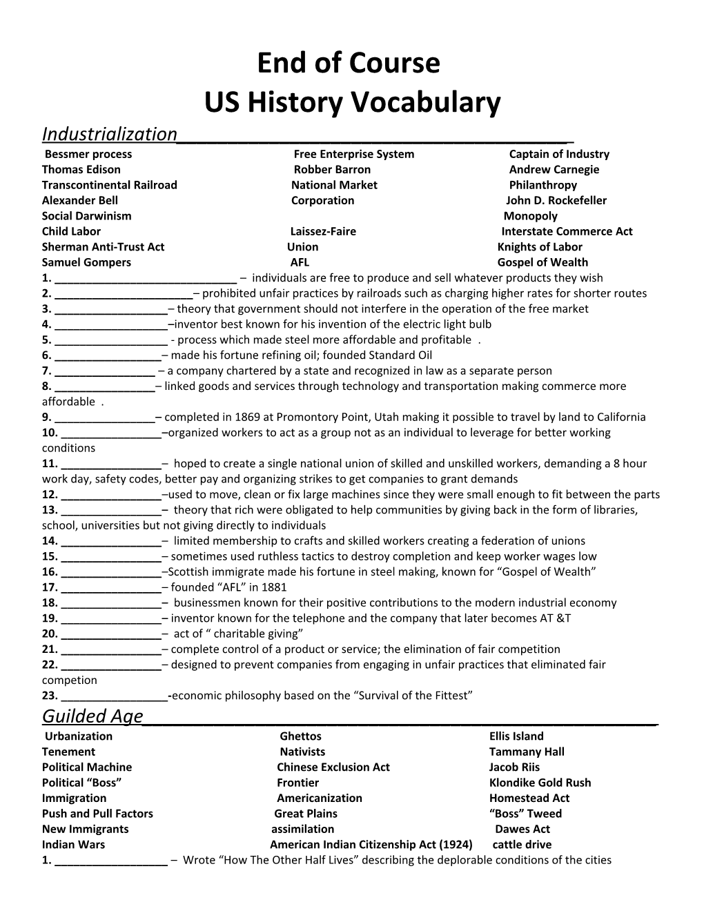 US History Vocabulary