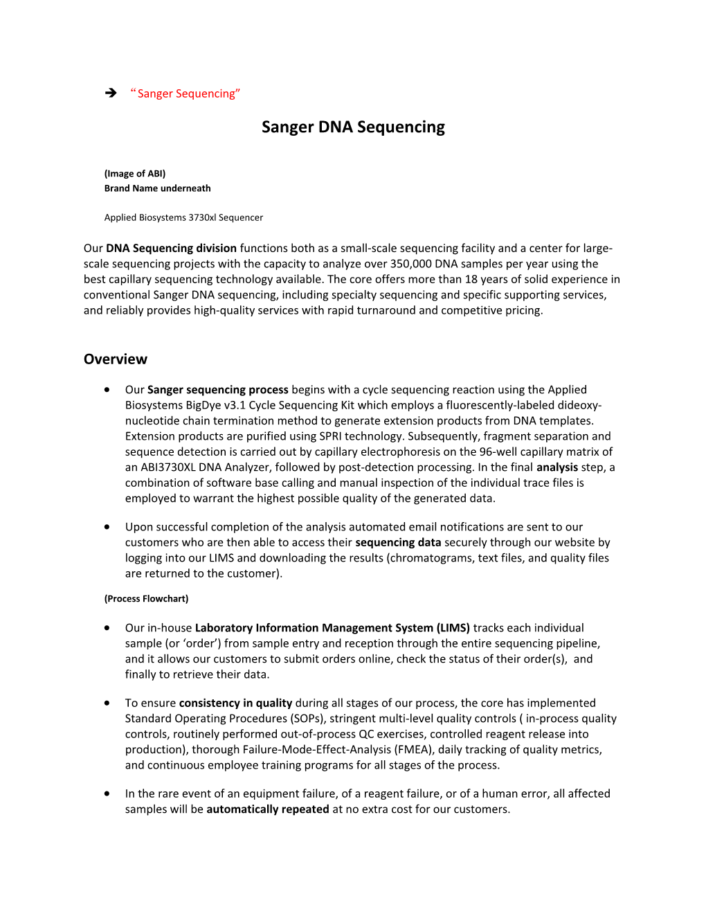 Sanger DNA Sequencing