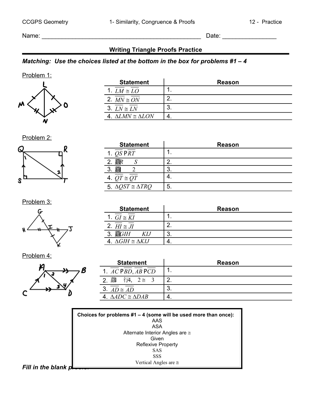 Writing Triangle Proofs Practice