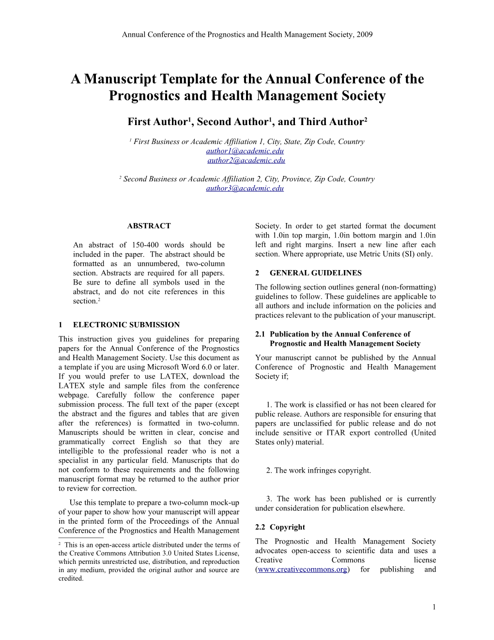 A Manuscript Template for the Annual Conference of Prognostics and Health Management Society