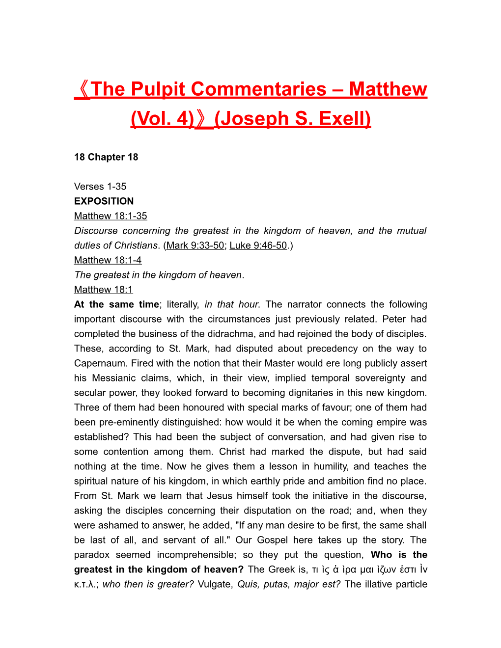The Pulpit Commentaries Matthew (Vol. 4) (Joseph S. Exell)