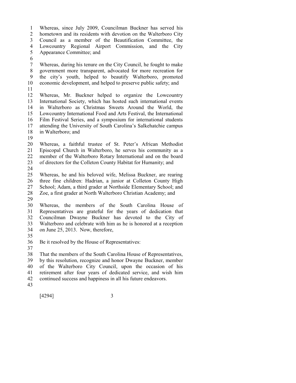 2013-2014 Bill 4294: Dwayne Buckner - South Carolina Legislature Online