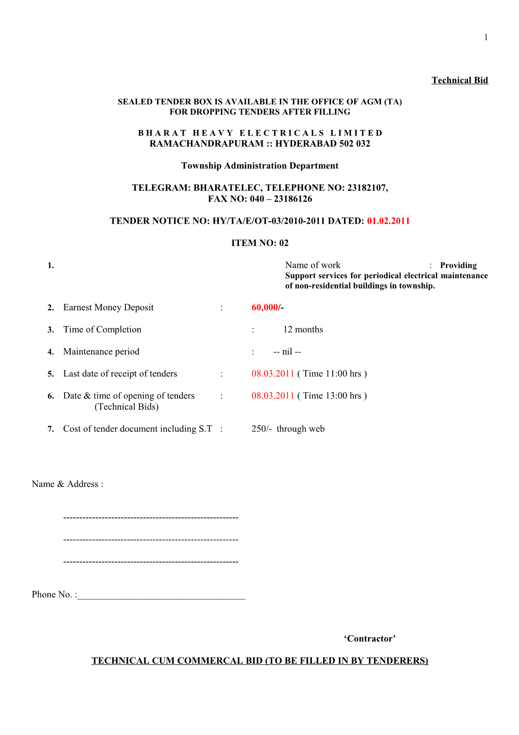 Sealed Tender Box Is Available in the Office of Agm (Ta)