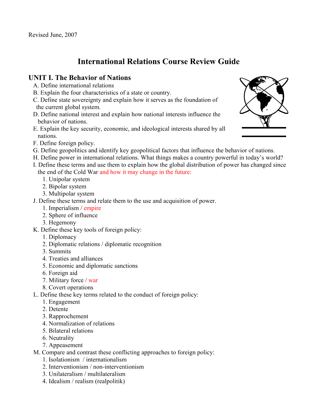 International Relations Course Review Guide