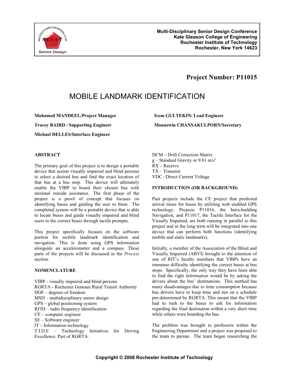 Proceedings of the Multi-Disciplinary Senior Design Conference Page 5 s1