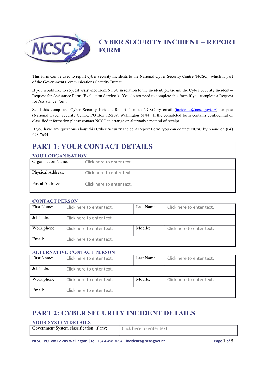 Cyber Security Incident REPORT FORM