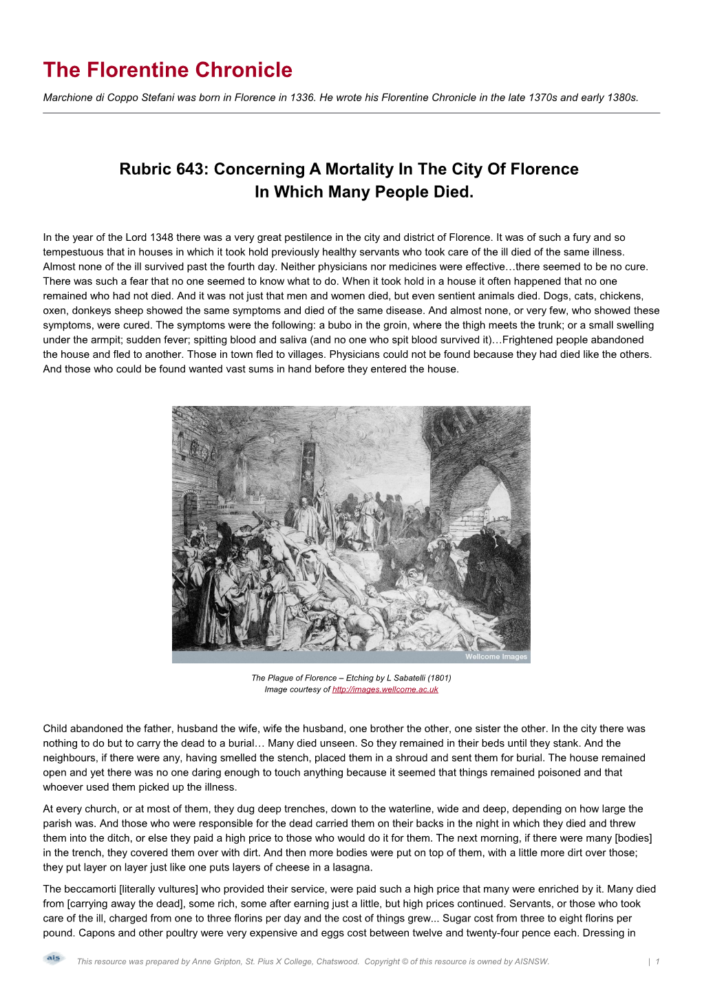 Rubric 643: Concerning a Mortality in the City of Florence in Which Many People Died