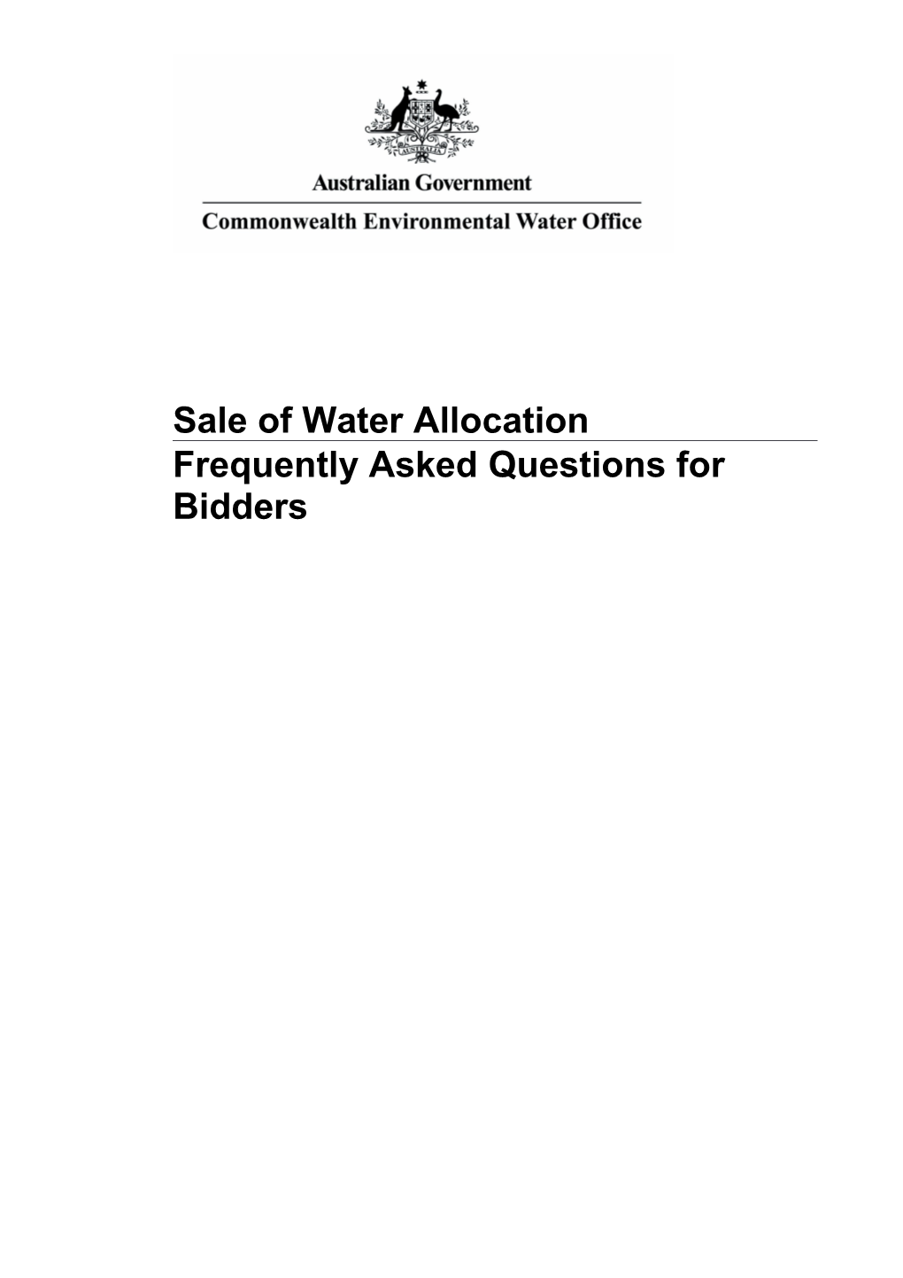 Sale of Water Allocation - Bidder FAQ