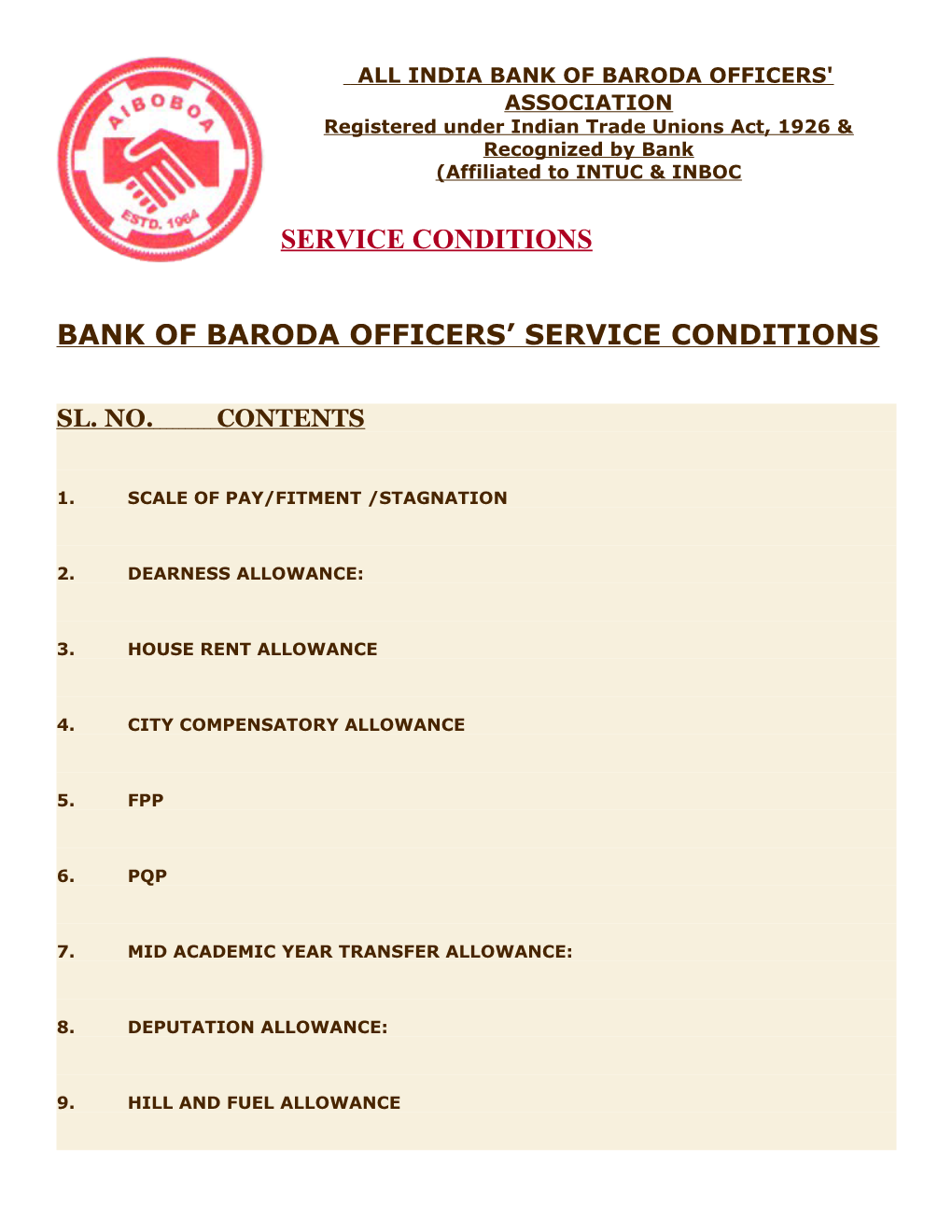 Bank of Baroda Officers Service Conditions