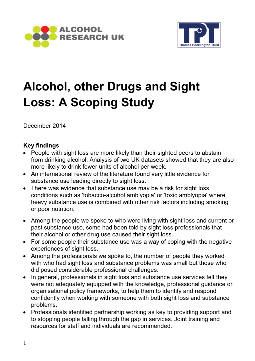 Alcohol, Other Drugs and Sight Loss: a Scoping Study