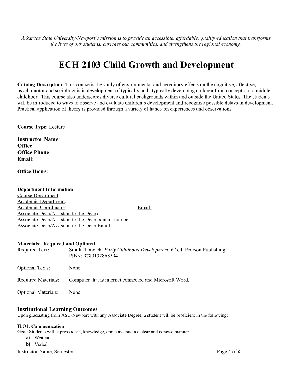 ECH 2103 Child Growth and Development