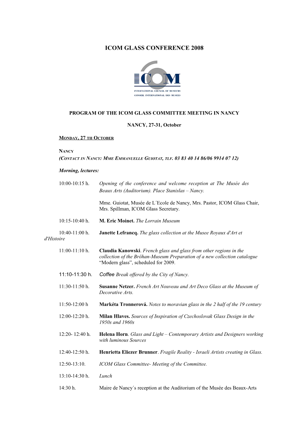 Program of the Icom Glass Committee Meeting in Nancy
