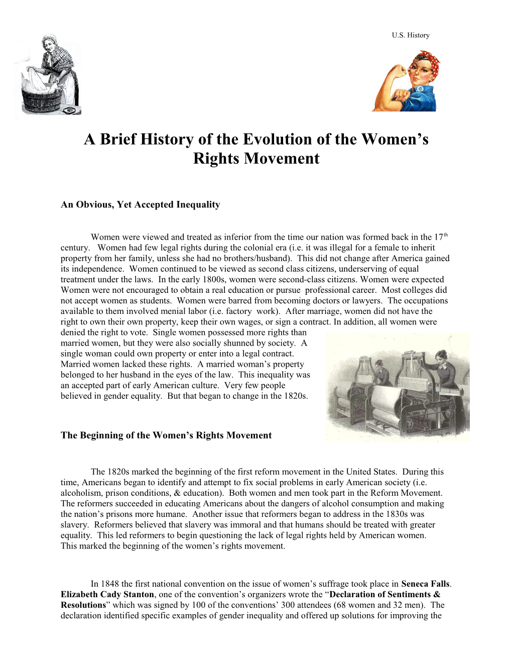 A Brief History of the Evolution of the Women S Rights Movement