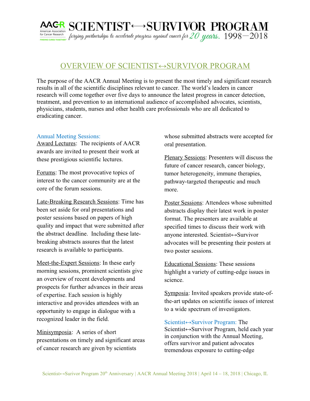 Overview of Scientist Survivor Program