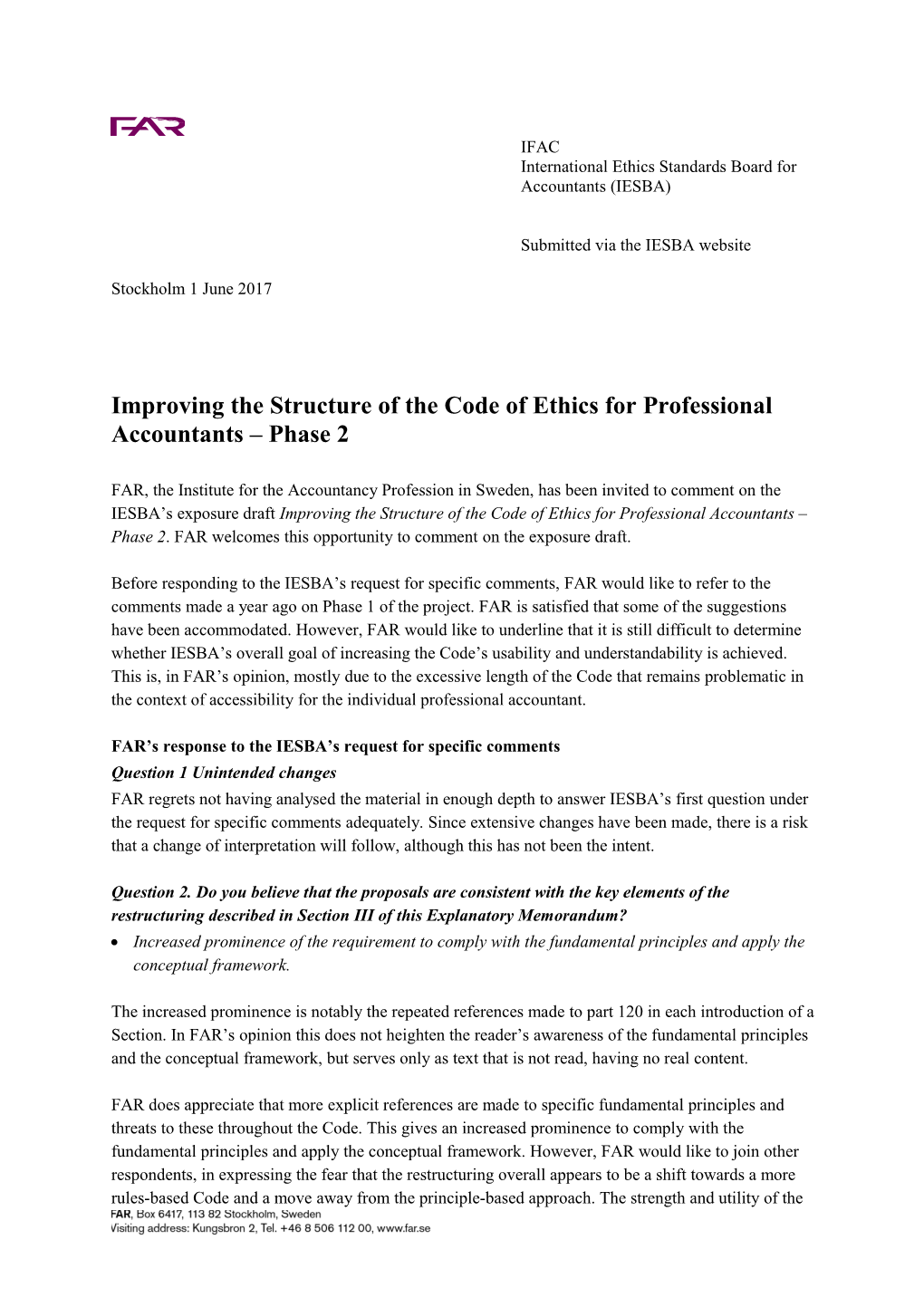 Improving the Structure of the Code of Ethics for Professional Accountants Phase 2