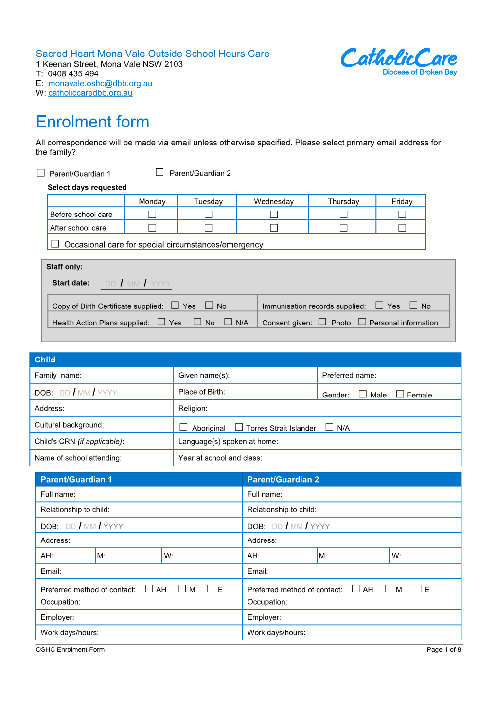 OSHC Enrolment Form