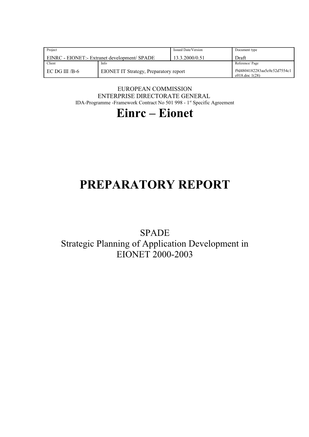 Strategic Plan for Application Development in EIONET 2000-2003
