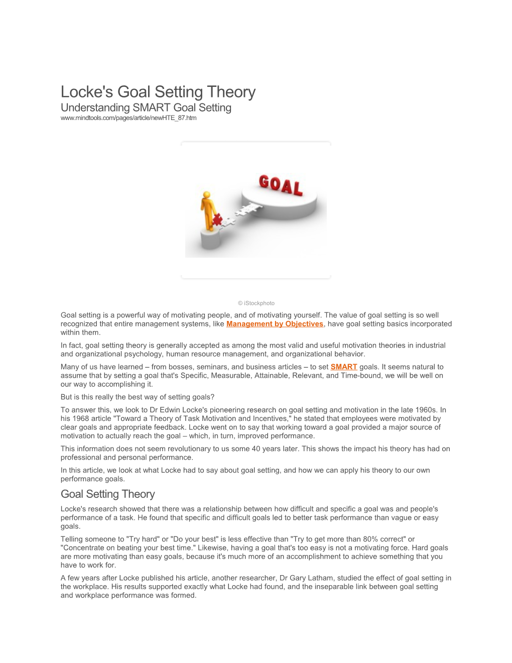 Locke's Goal Setting Theory