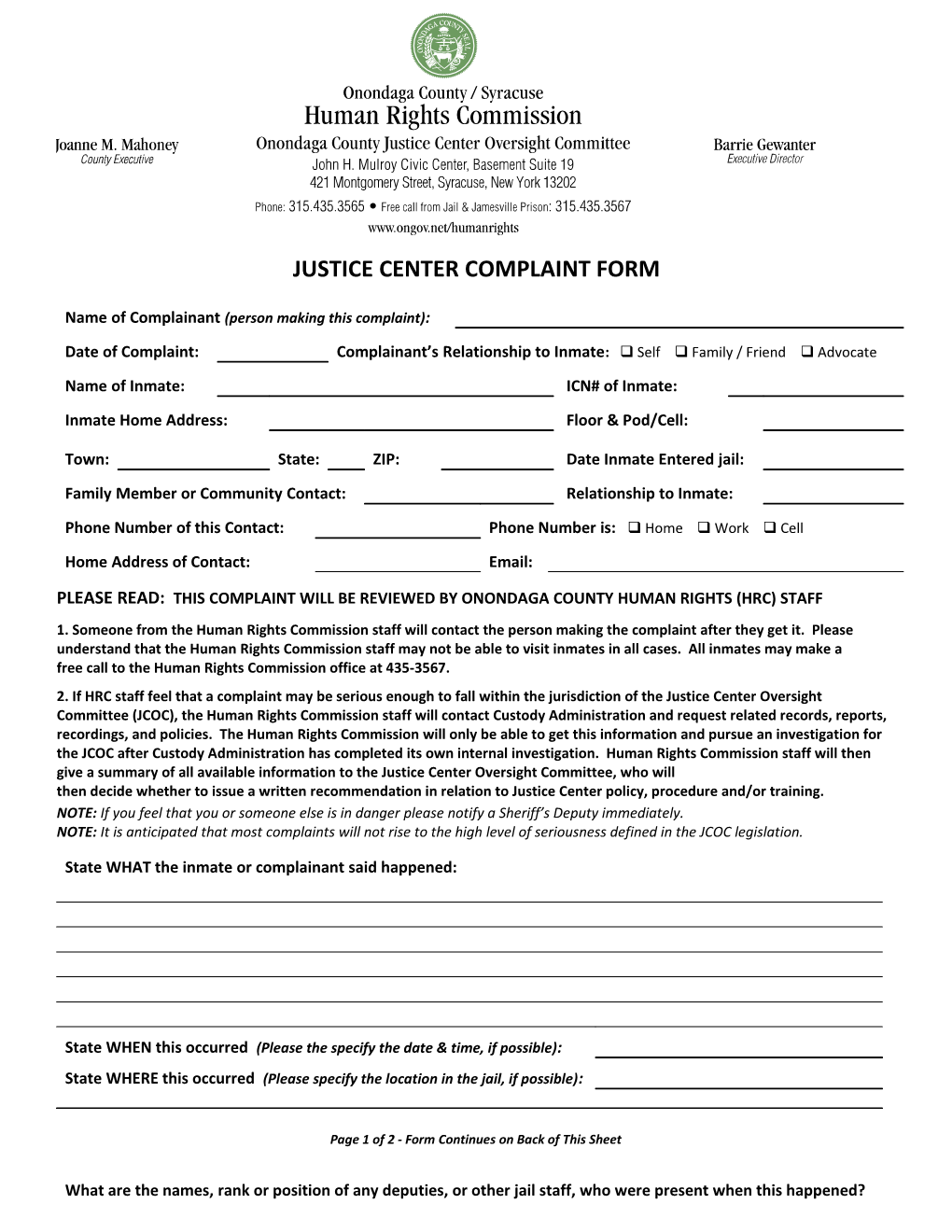 Justice Center Complaint Form