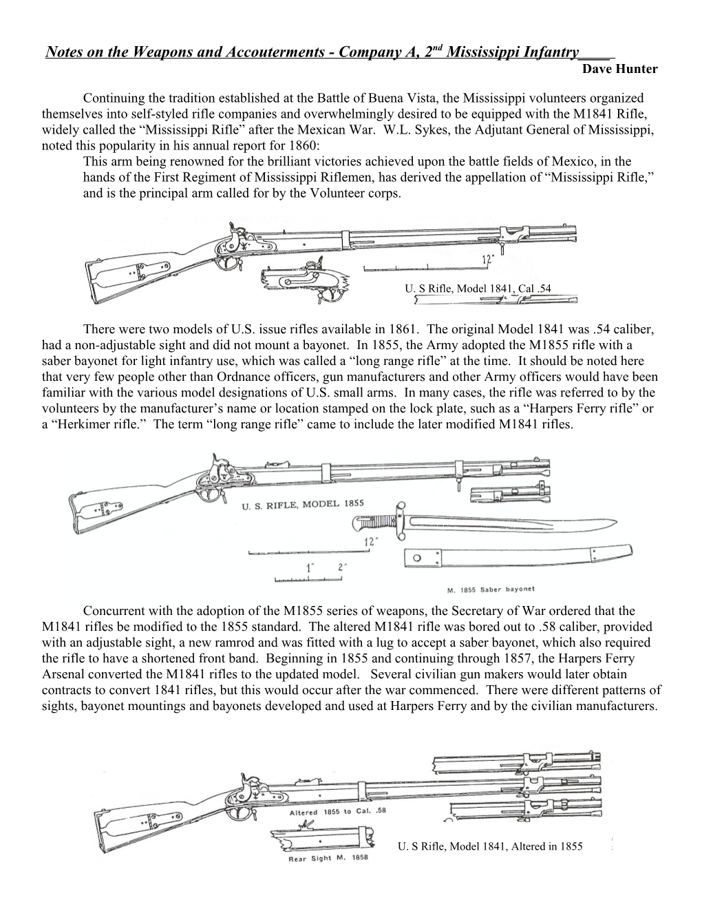 Notes on the Weapons and Accouterments - Company A, 2Nd Mississippi Infantry____