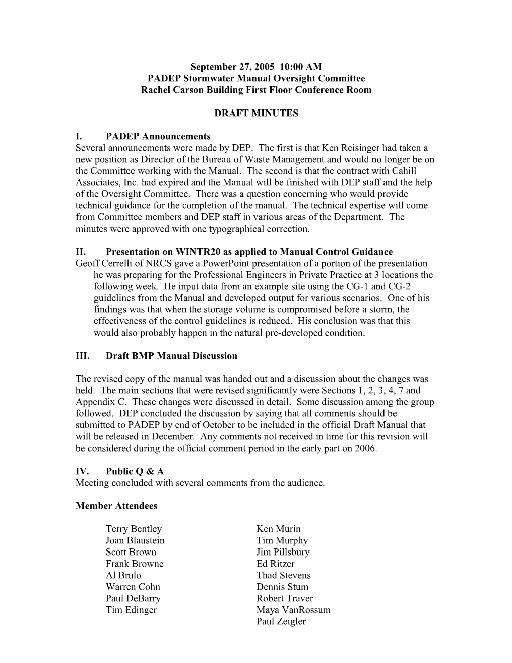 PADEP Stormwater Manual Oversight Committee