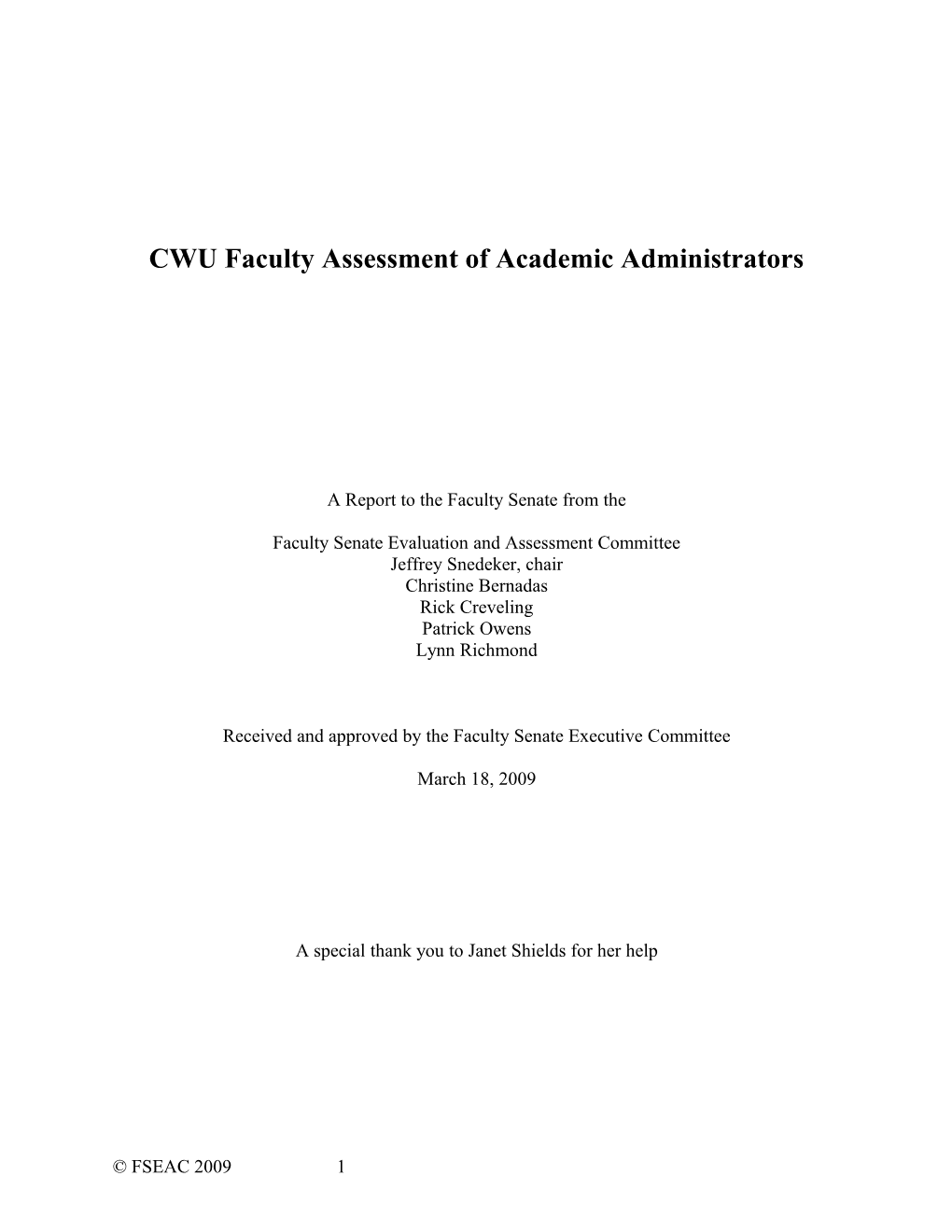 CWU Faculty Assessment of Academic Administrators