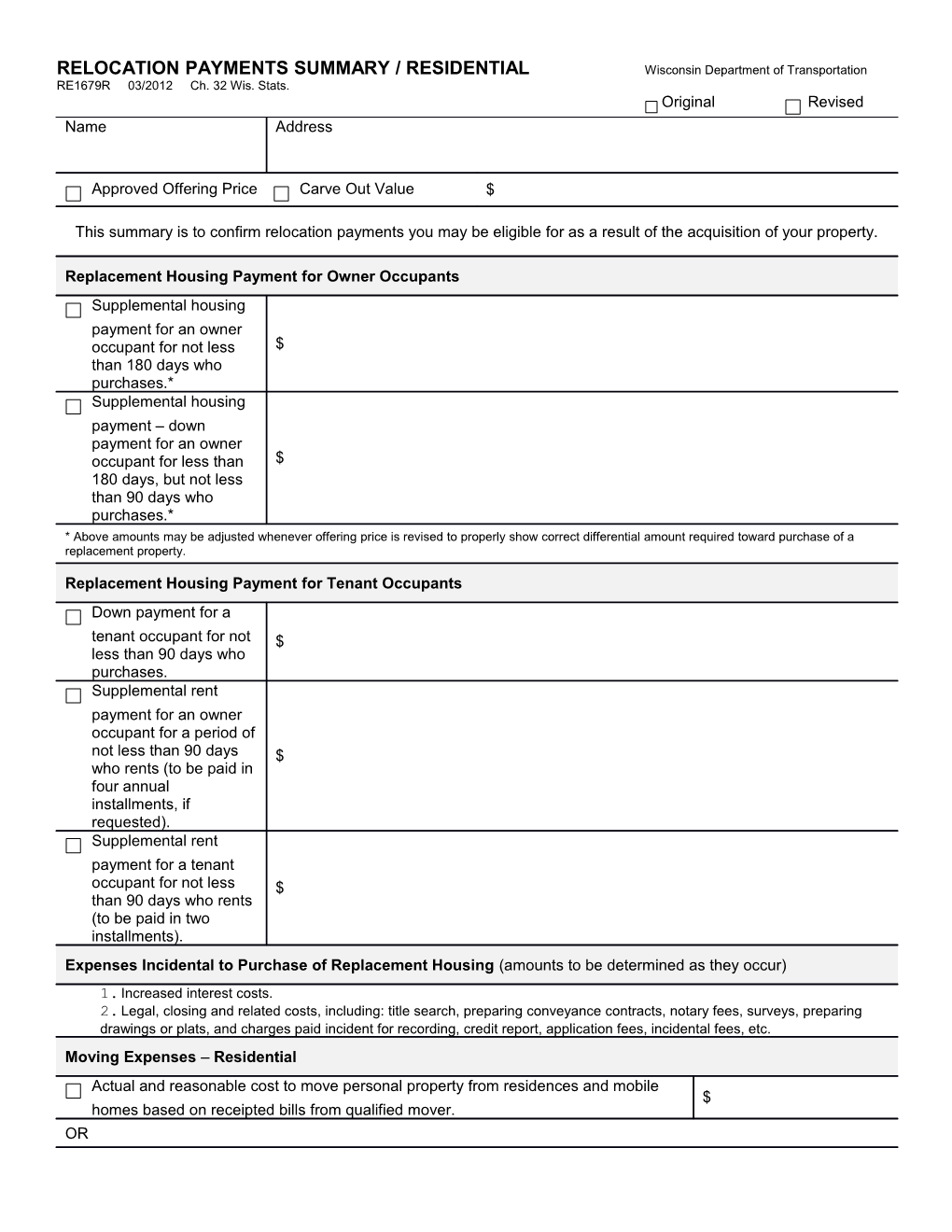 Relocation Payments Summary-Residential (DT1679)