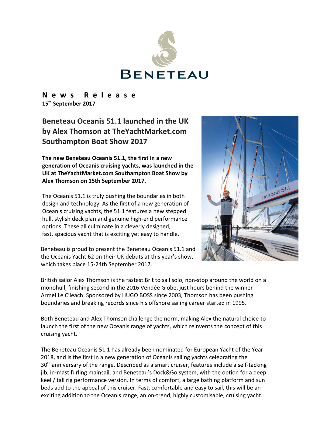 Beneteau Oceanis 51.1 Launched in the UK by Alex Thomson at Theyachtmarket.Com Southampton