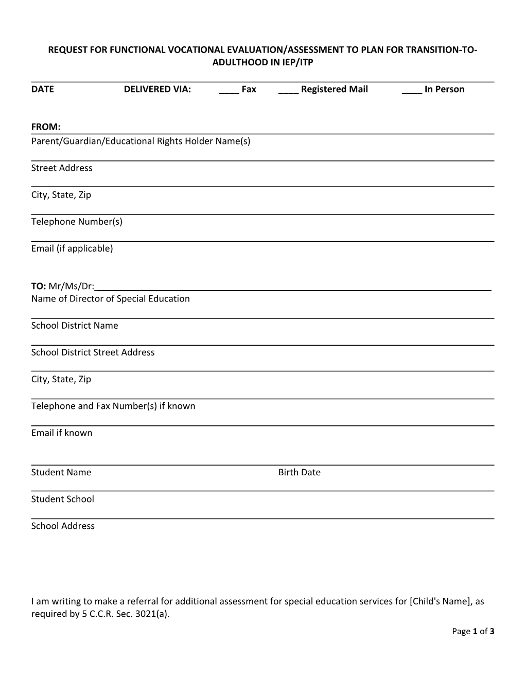 DATEDELIVERED VIA: ____ Fax____ Registered Mail____ in Person
