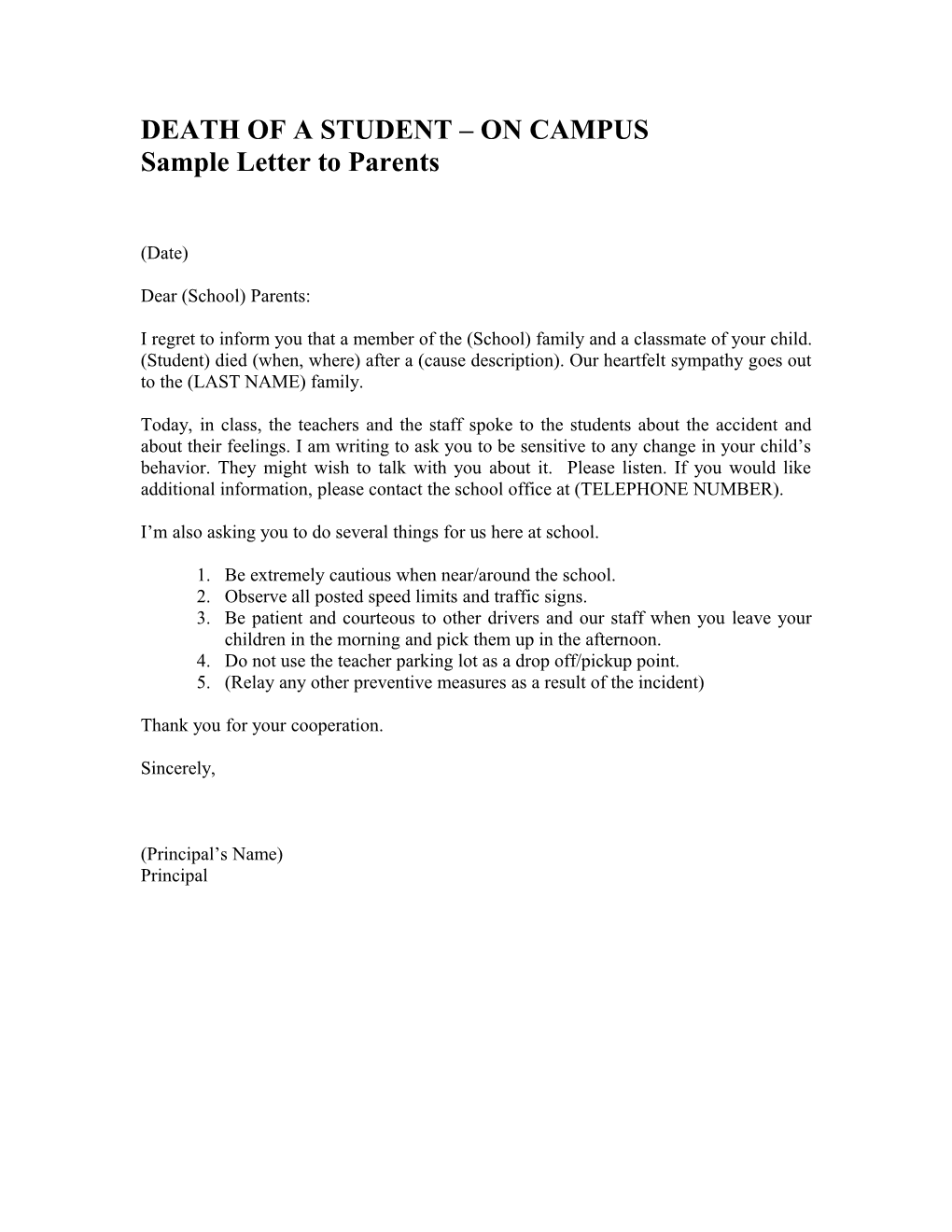 Sample Letters to Parents