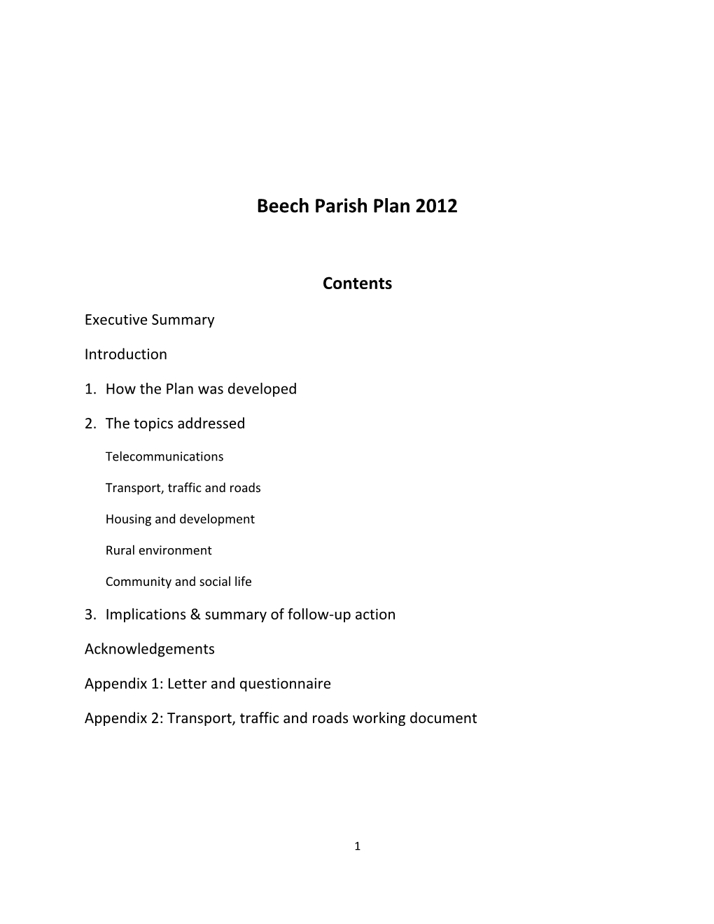 Beech Parish Plan 2012