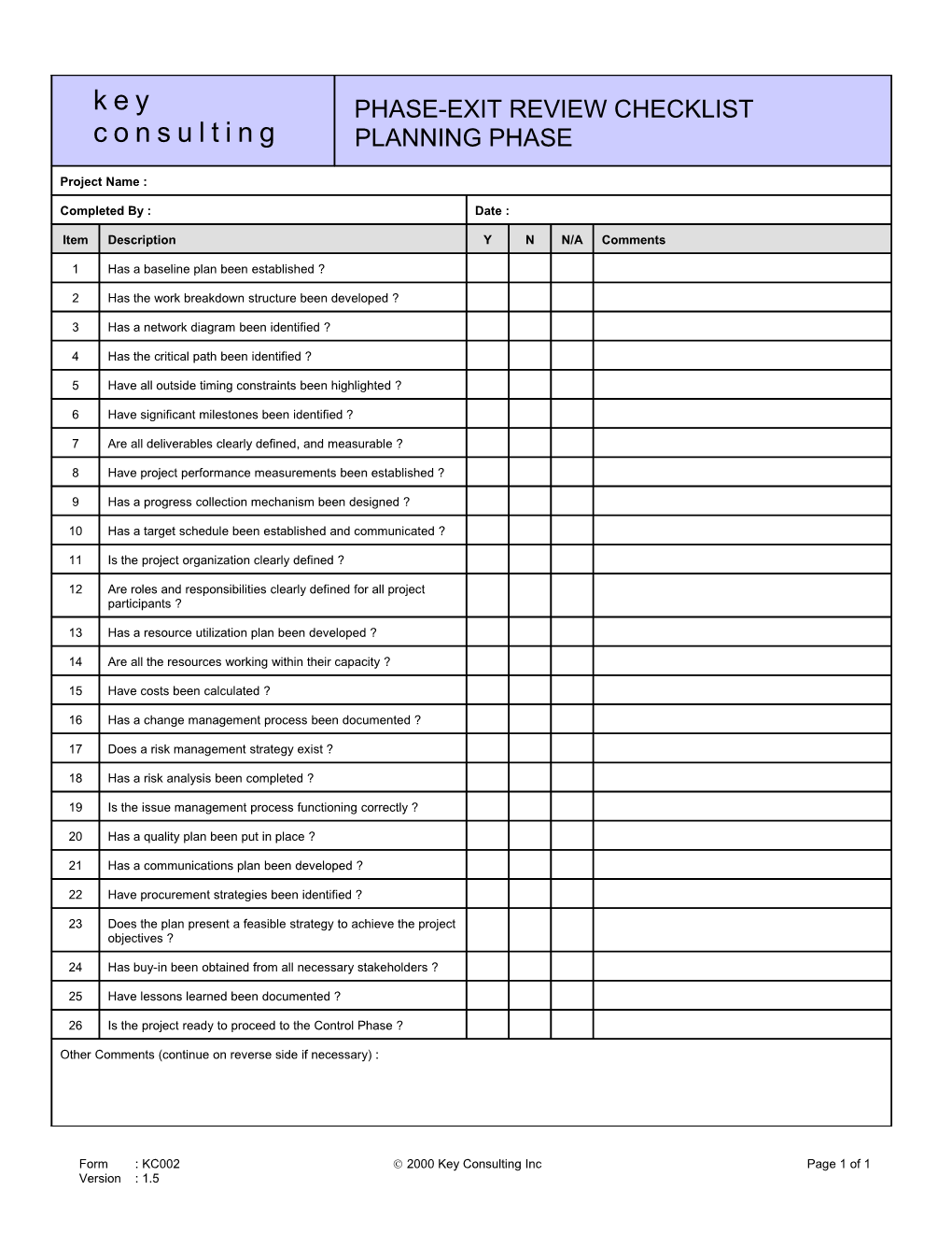 Phase-Exit Review Checklist Planning Phase