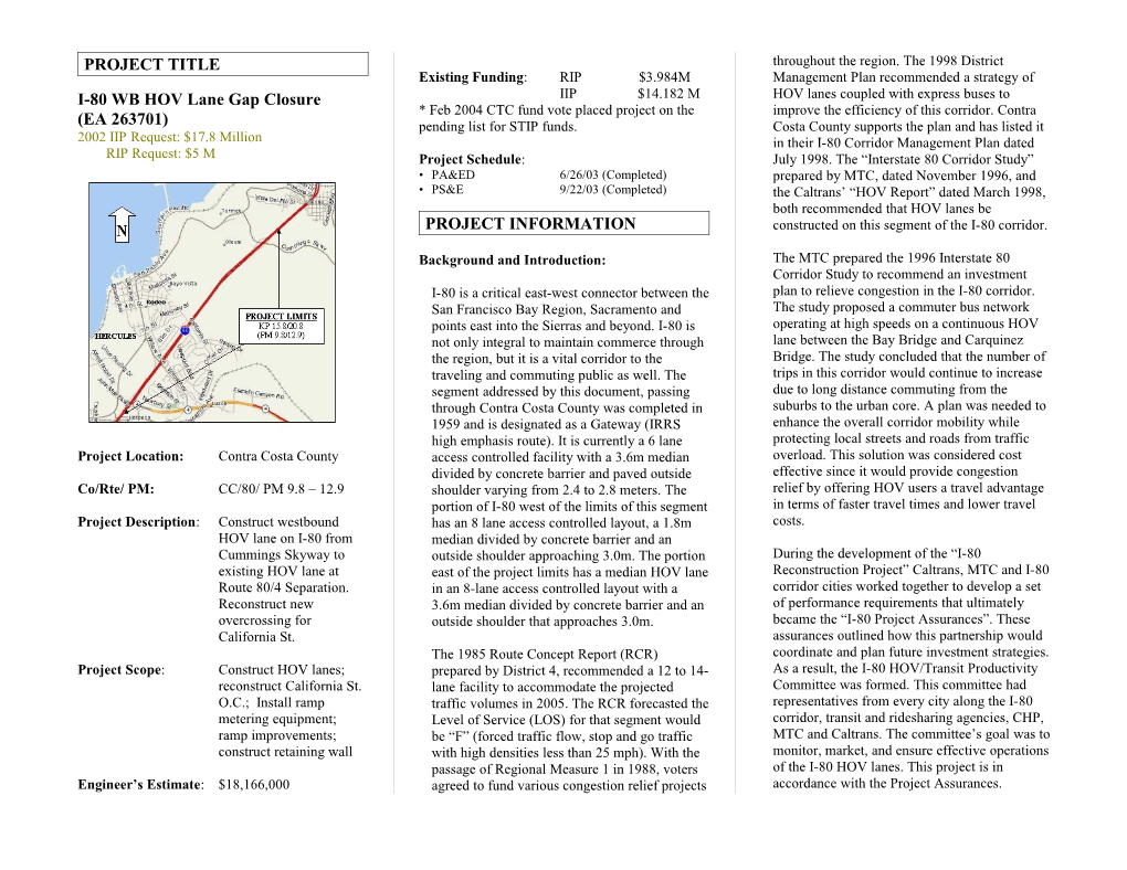 I-80 WB HOV Lane Gap Closure