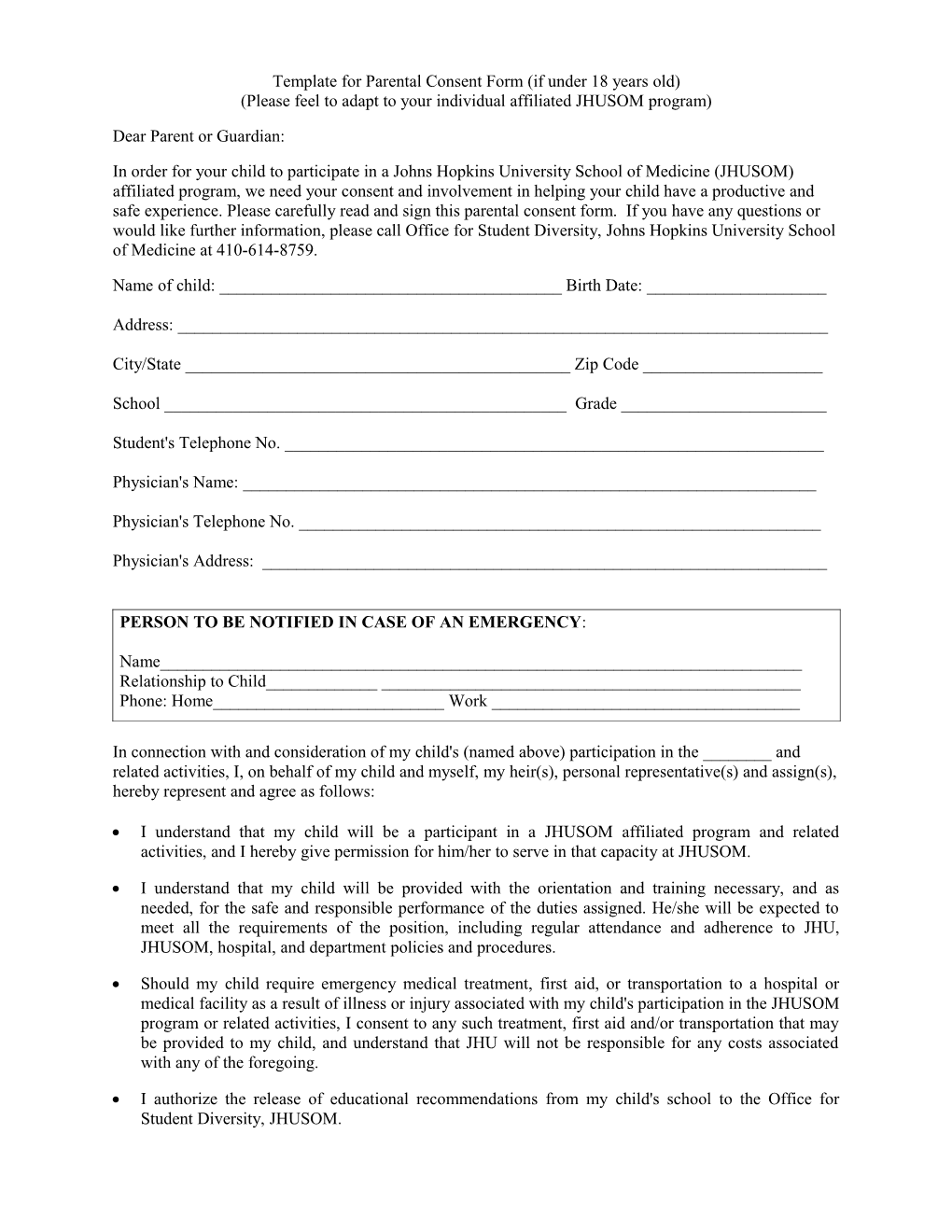 Template for Parental Consent Form (If Under 18 Years Old) (Please Feel to Adapt to Your