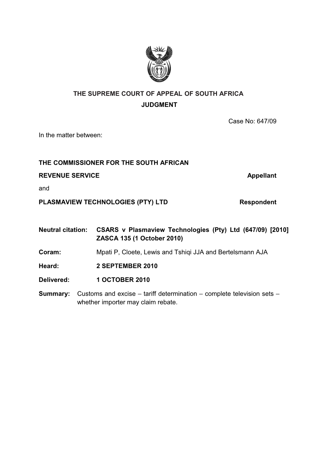 The Supreme Court of Appeal of South Africa s33