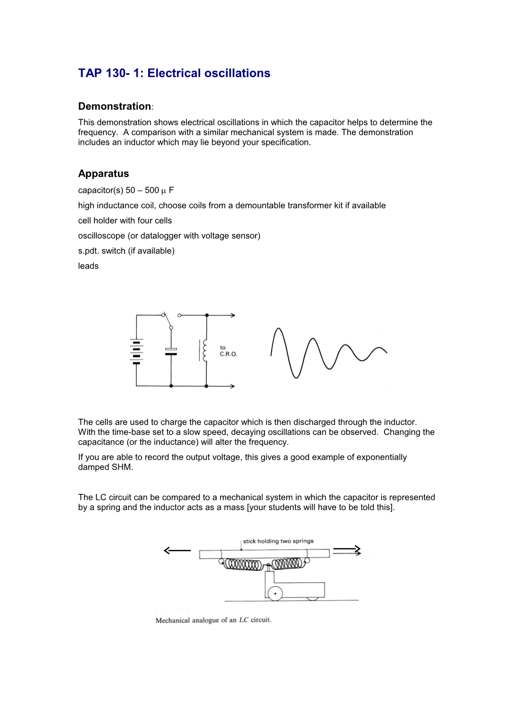 TAP 130- 1: Electrical Oscillations