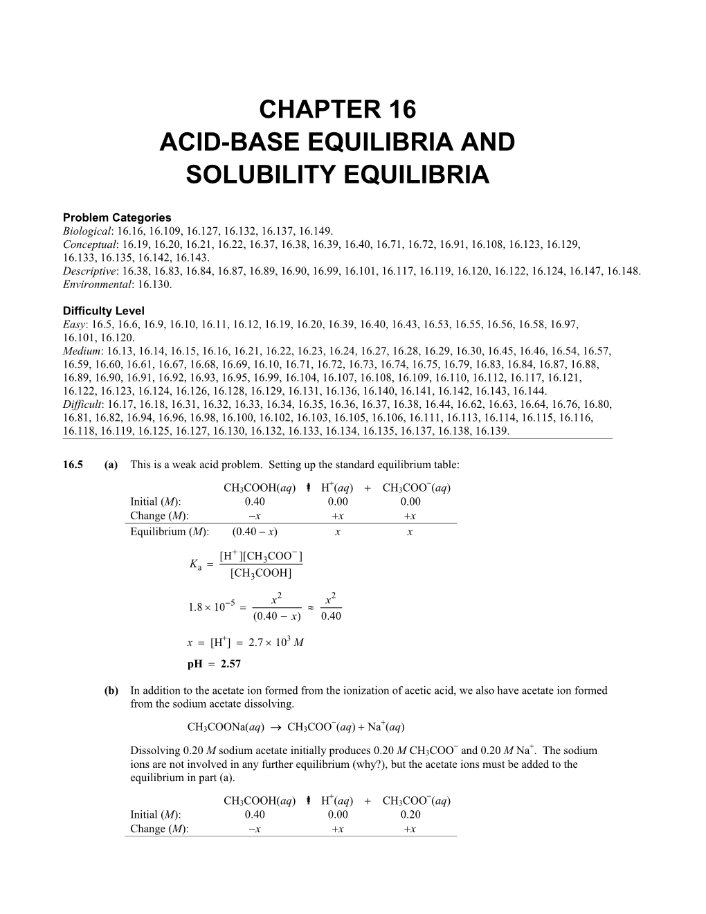 Chapter 16: Acid-Base Equilibria and Solubility Equilibria